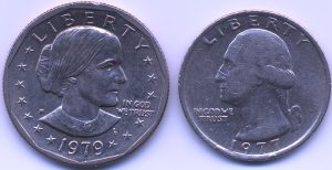 Susan B Anthony Dollar with George Washington Quarter